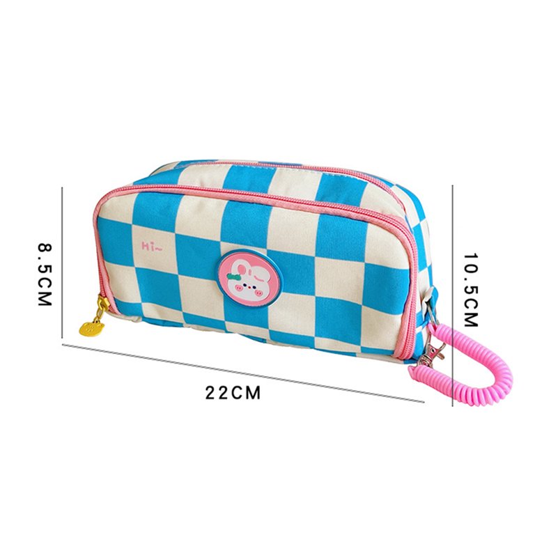 La Talus Pencil Pouch Soft Handle Checkerboard Pattern Nylon School Students Pencil Storage Bag for Office Black White