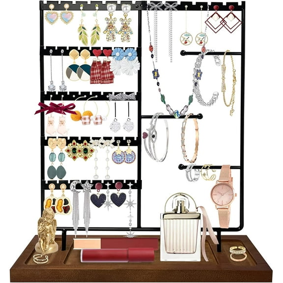 DILIBRA Black Metal Earring Organizer Jewelry Stand, Earring Jewelry Holder Display with with Sturdy Storage Tray