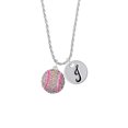 thumbnail image 2 of Delight Jewelry Silvertone Large Super Sparkle Crystal Pink AB Softball Silvertone Script Initial Disc - J - Charm Necklace, 20"+3", 2 of 4