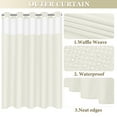 thumbnail image 4 of Ikfashoni Hookless Shower Curtain with Snap in Liner,Cream Waffle Weave Waterproof Fabric Mesh Window Bathroom Curtain,72"X78", 4 of 7