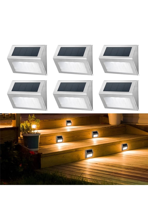 Solar Wall Lights 6pcs, Outside Patio Deck Lights Waterproof Led Solar Lamp for Steps Fence Deck Railing Stairs, White