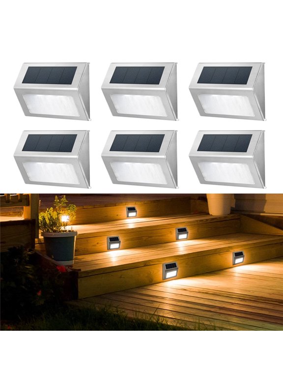 Solar Wall Lights 6pcs, Outside Patio Deck Lights Waterproof Led Solar Lamp for Steps Fence Deck Railing Stairs, White
