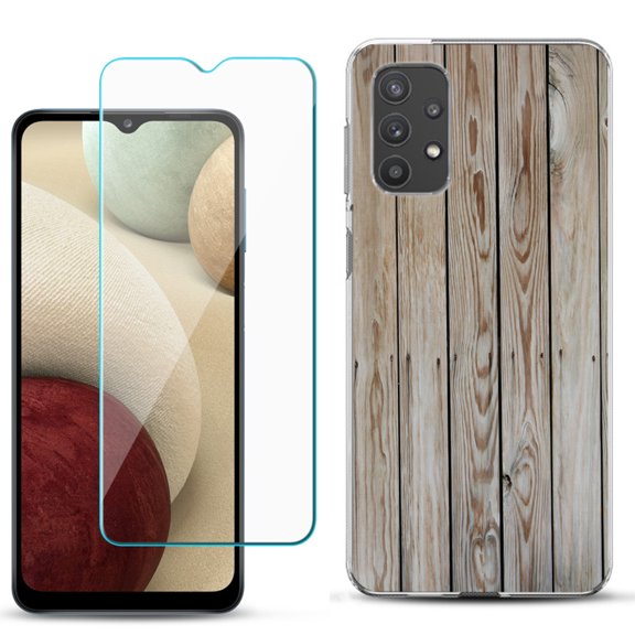 Slim-Fit TPU Phone Case compatible with Samsung Galaxy A32 5G, with Tempered Glass Screen Protector, by OneToughShield ® - Wood Print