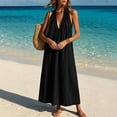 thumbnail image 5 of Yeaiivve Summer Dresses for Women 2026 Boho Halter Maxi Dress Deep V Neck Backless Linen Dress Lightweight Flowy Long Dresses for Travel Cruise Outfits Black,S, 5 of 8