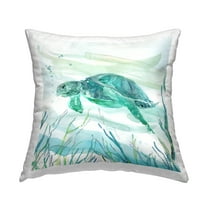 Stupell Industries Swimming Sea Turtle Square Decorative Printed Throw Pillow, 18 x 18