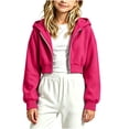 thumbnail image 2 of Atogsazn Kids Girls Full Zip Cropped Hoodies Casual Long Sleeve Hooded Sweatshirt Fleece Jogger Jacket Fall Tops Hot Pink 11-12 Years Fashion, 2 of 6