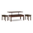 thumbnail image 1 of Table Basse à Plateau Relevable en Bois Artisanal 46 Pouces L et 2 Tables d'Appoint 14 Pouces L en Brun Roux, 1 of 10