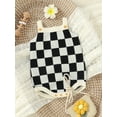 thumbnail image 4 of Bagilaanoe Newborn Baby Girl Knitted Rompers Checkerboard Print Sleeveless Bodysuits 3M 6M 12M 18M 24M Infant Casual One Piece Short Jumpsuit, 4 of 8