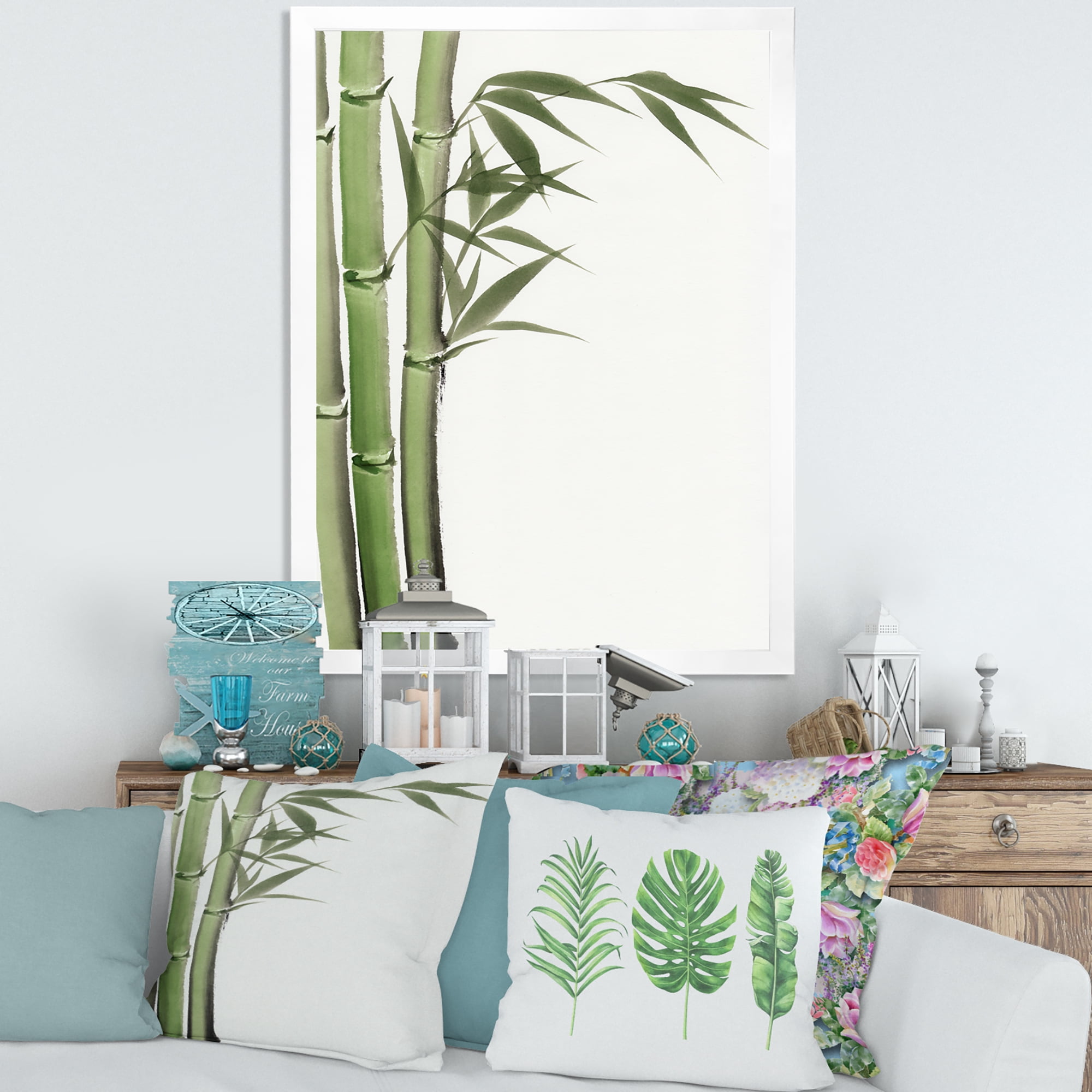 Designart 'Detail of Dark Green Bamboo and Leaves IV' Traditional Framed Art Print