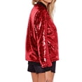 thumbnail image 3 of SLADYGLO Women Sparkly Sequin Metallic Zip Up Long Sleeve Bomber Jacket, 3 of 7