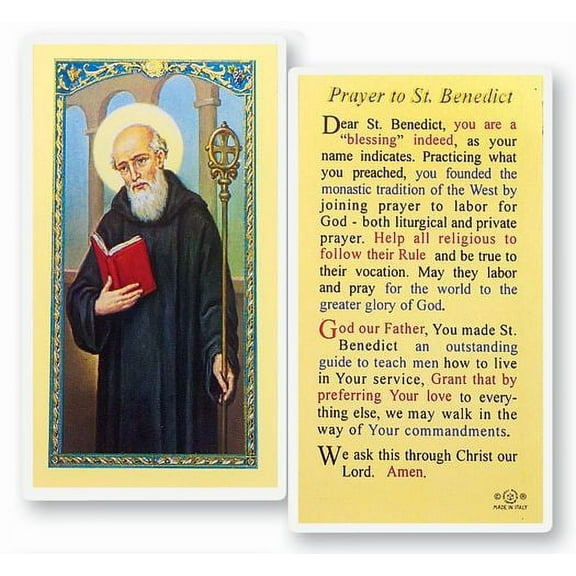 Saint Benedict Laminated Catholic Prayer Holy Card with Prayer on Back, Pack of 25