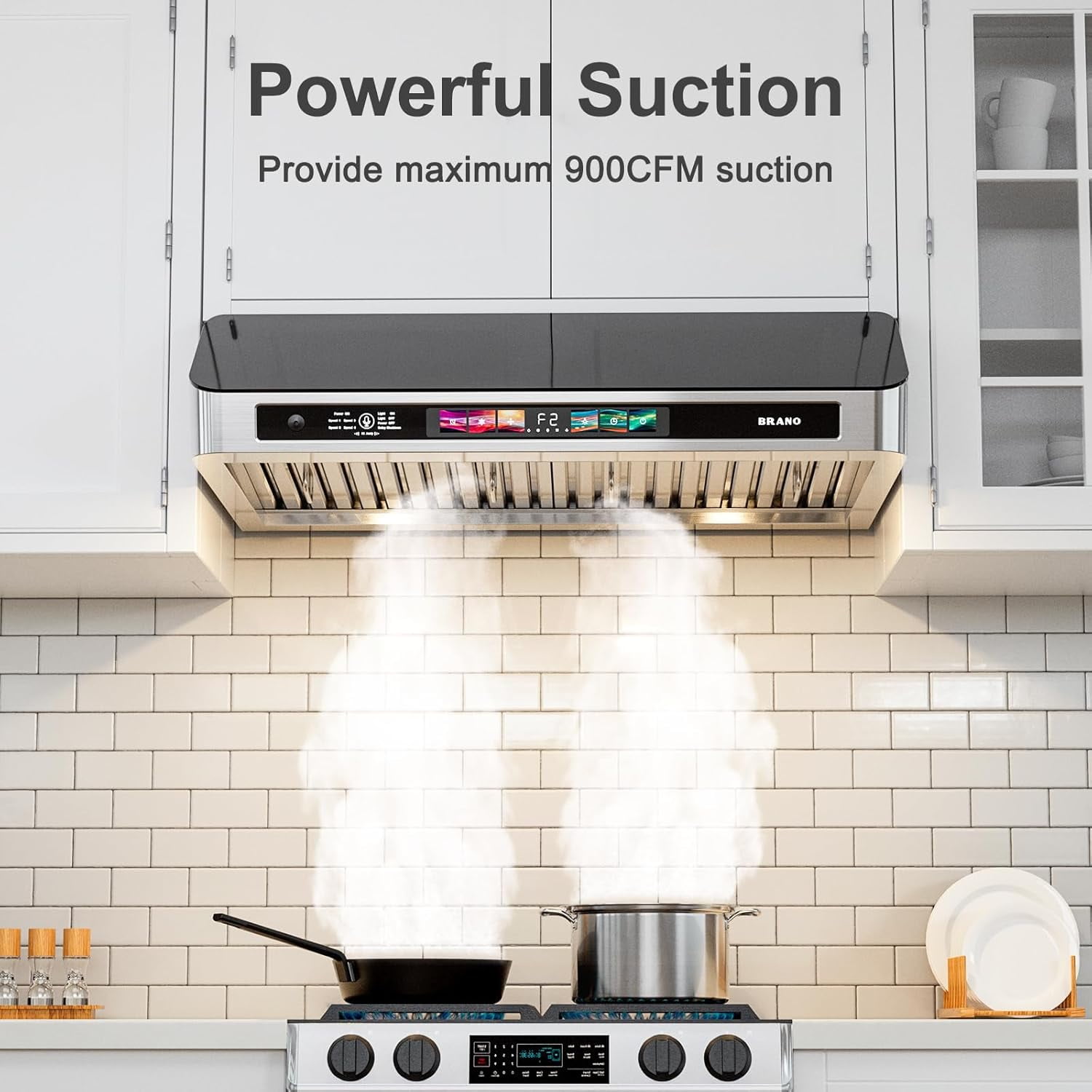 Under Cabinet Range Hood 30 Inch with Voice/Gesture/Touch Control, 900 CFM Kitchen Hood Vent with 4-Speed Exhaust Fan, Memory Mode, Adjustable Lights, Baffle Filters