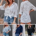 thumbnail image 4 of Camisa de blusa de gasa de manga larga con botones florales transparentes para mujer MABOTO Azul oscuro/Pequeña, 4 of 7