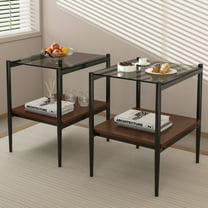 Set of 2 Modern Rectangle End Table with Tempered Glass and MDF Layer ...