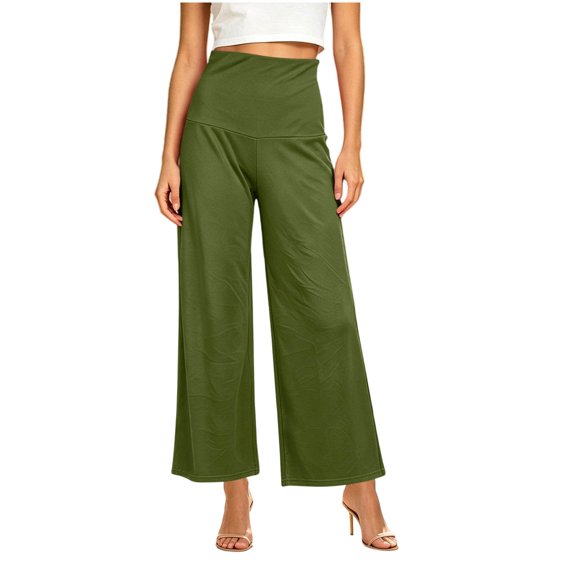 Lmueinov Wide Leg for Women High Waisted Elastic Waist Casual Trousers Wide Waistband Trendy Solid Color Loose Fit Flowy Summer Lounge Pants