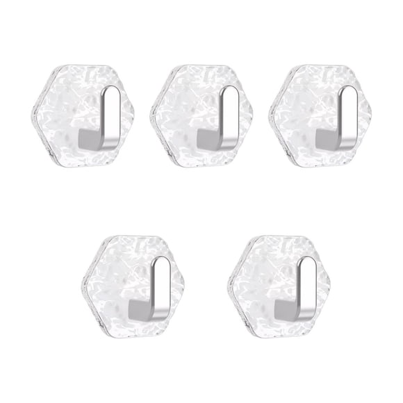 Bathroom Door Hooks 5-Pack Adhesive No-Drill Hexagonal Hooks with Glacier Water Ripple Texture for Smooth Surfaces
