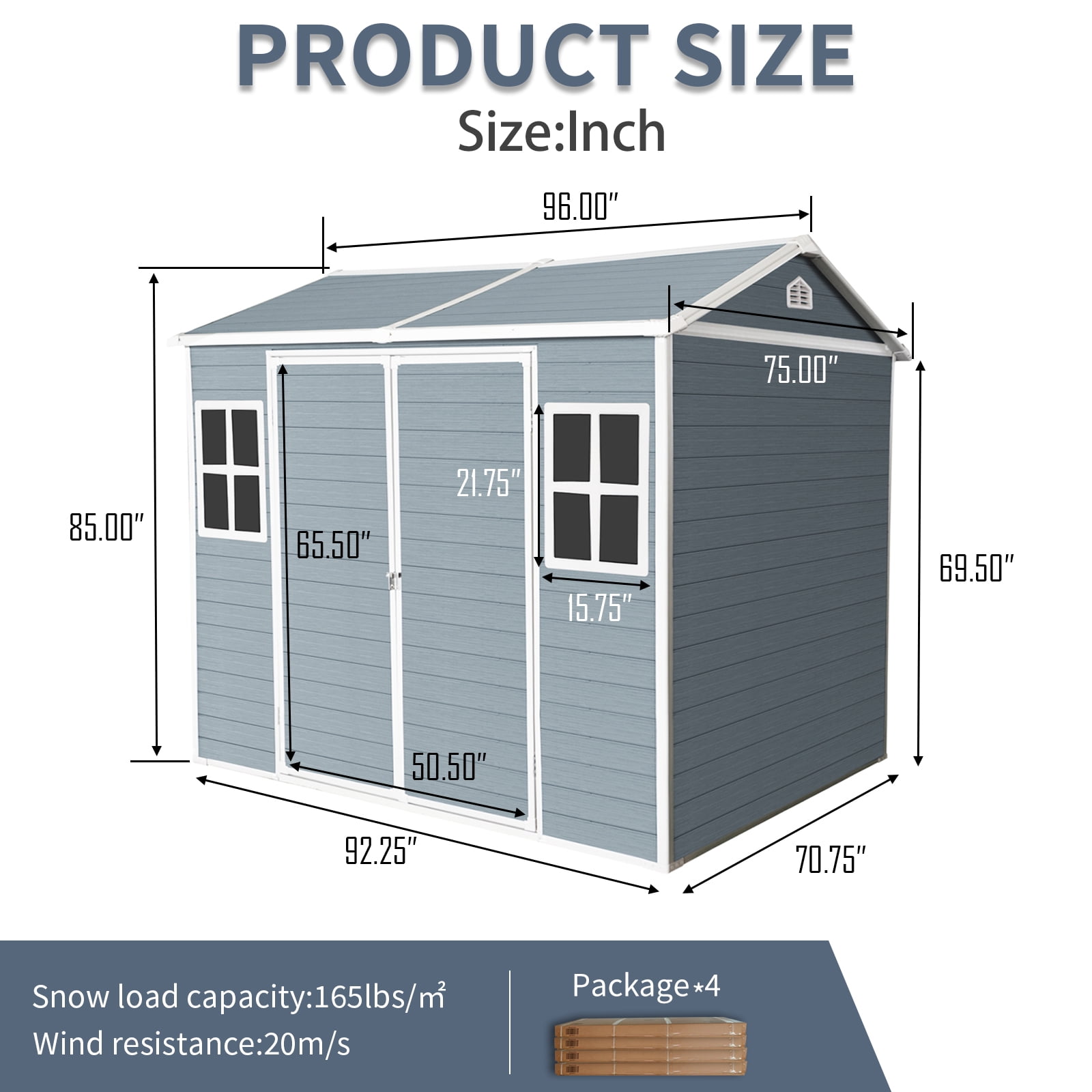 IMagacFun 8x6 Resin Outdoor Storage Shed Heavy Duty Waterproof Shed Plastic Shed with Floor,2 Windows and Lockable Doors for Garden Patio Backyard Grey