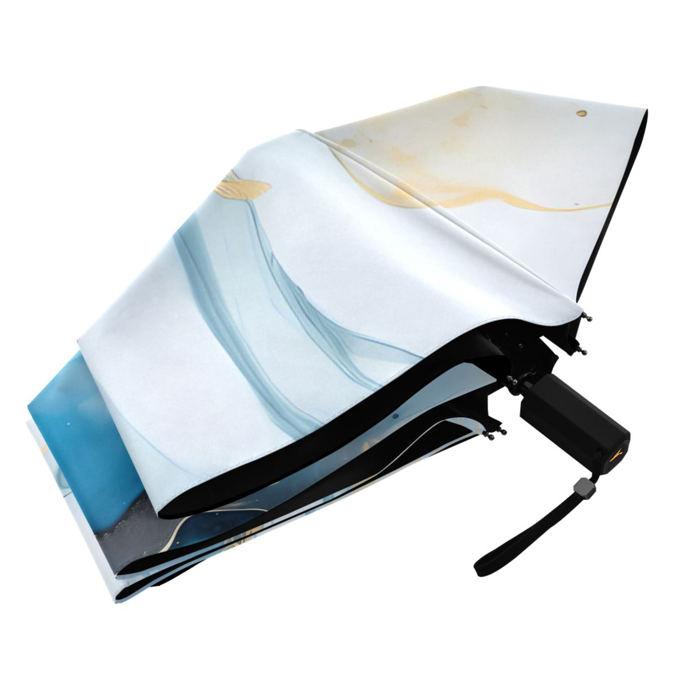 White Blue Marble Compact Sun Umbrella Windproof Travel Umbrellas for Rain Strong Portable UV Protection