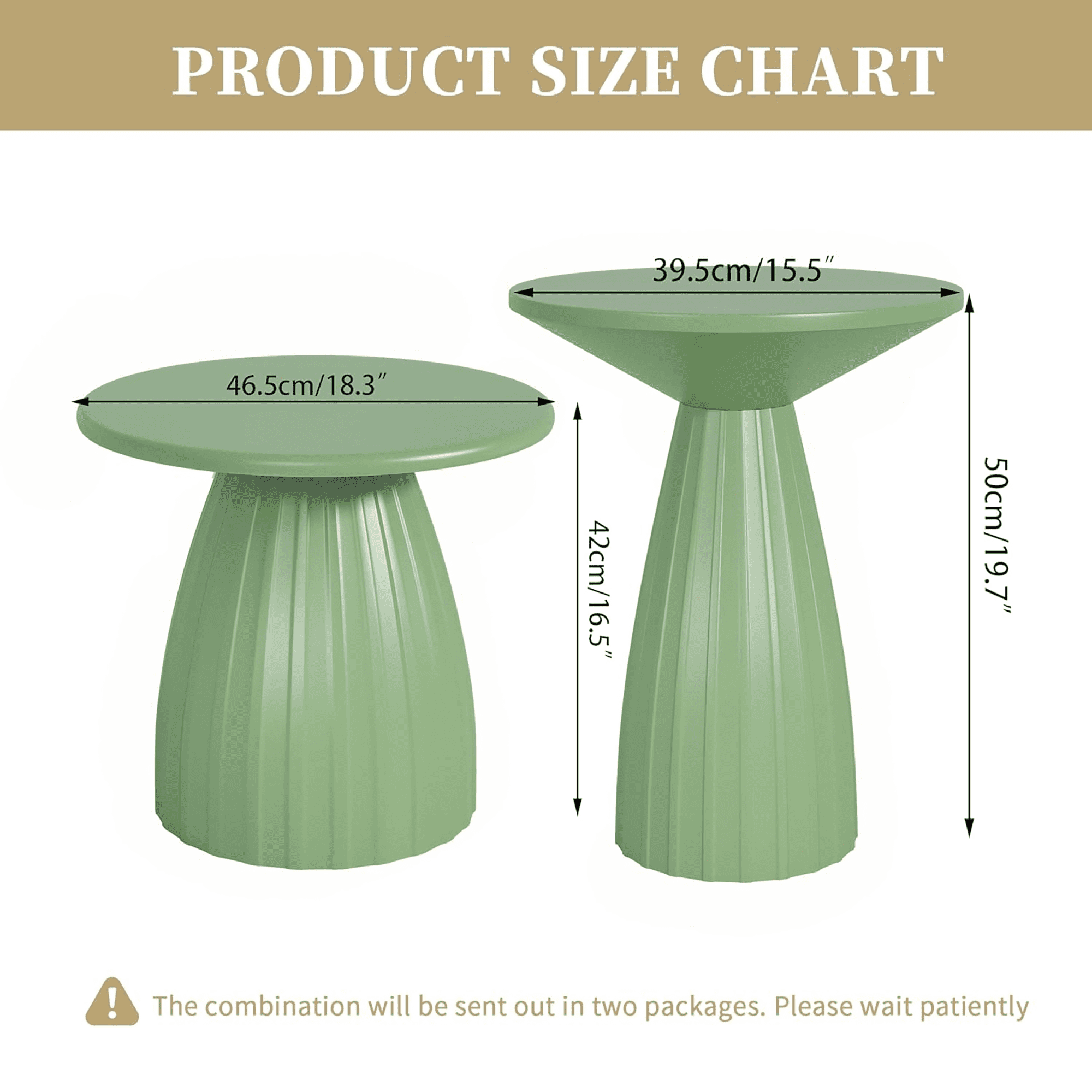 Outdoor Side Tables Set of 2, Small Round End Table, Weather Resistant Metal Steel Side Table for Patio Yard Balcony Garden Bedside, No Assembly, Green