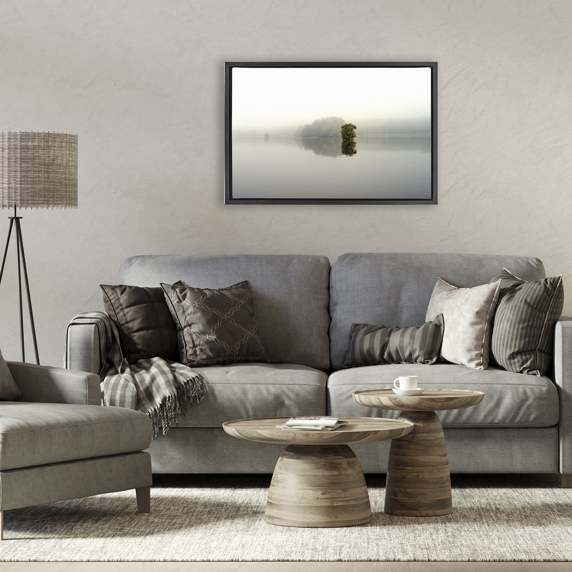 Stupell Industries Misty Lake Reflection Black Framed Floater Canvas Wall Art, design by Gail Peck