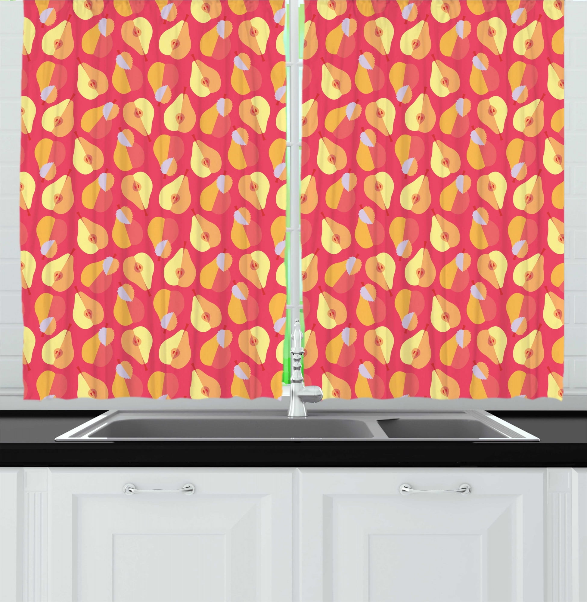Fruit Kitchen Curtains, Repeating Fresh Raw Slices Healthy Pears in