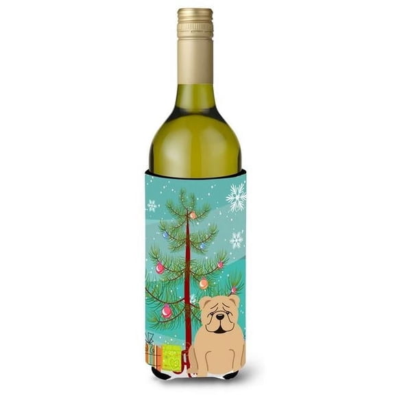 Carolines Treasures BB4249LITERK Merry Christmas Tree English Bulldog Fawn Wine Bottle Beverge Insulator Hugger