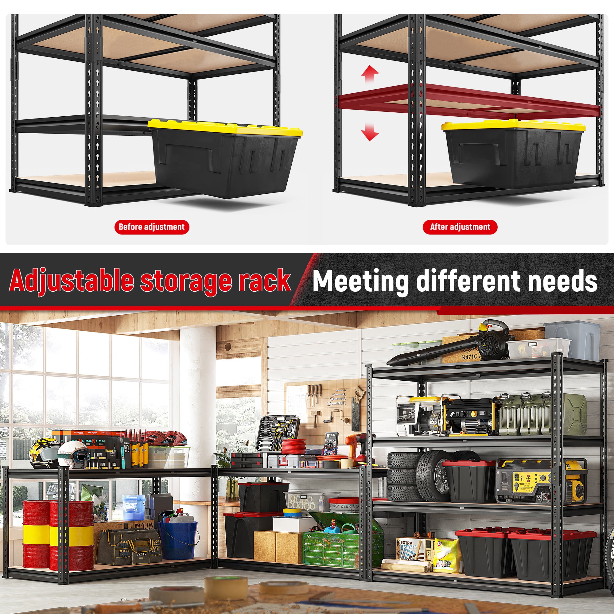 REIBII 2000LBS Storage Shelves Heavy Duty Metal Shelves for Storage Adjustable Garage Shelves,40"W X 20"D X 60"H,2 Pack