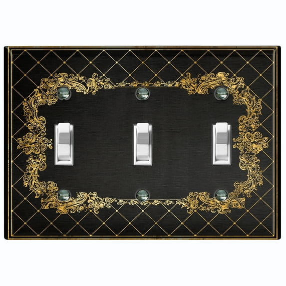 Metal Light Switch Plate Outlet Cover (French Victorian Frame - Triple Toggle)