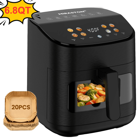 MIRASTON 6.8QT Smart Digital Air Fryer with Visual Window, 8 Presets Recipes for Fast Easy Meal, Snack, Dessert, Dishwasher-Safe, for Family Dinner