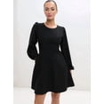 thumbnail image 4 of Women's Puff Sleeve Work Dresses Spring Long High Waist Line Short Dress for Casual Business Black S, 4 of 9