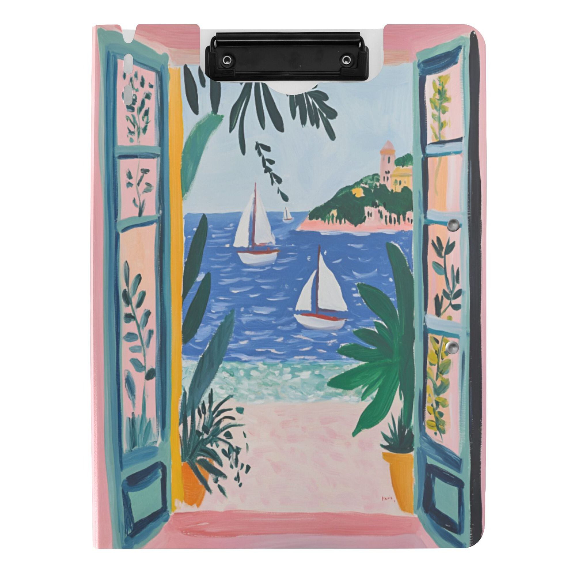FORMRS A4 Clipboard Folder with Pen Holder Horizontal Foldable School Office Binder, Pink Seaside