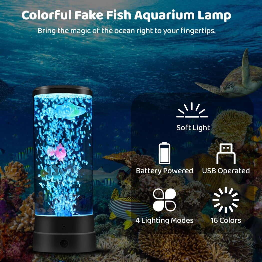 Artificial Fish Aquarium Lamp Night Light, LED Bubble Fish Aquarium Lamp for Home Office Decor, USB Powered Mini Bubble Lamp with Remote Control