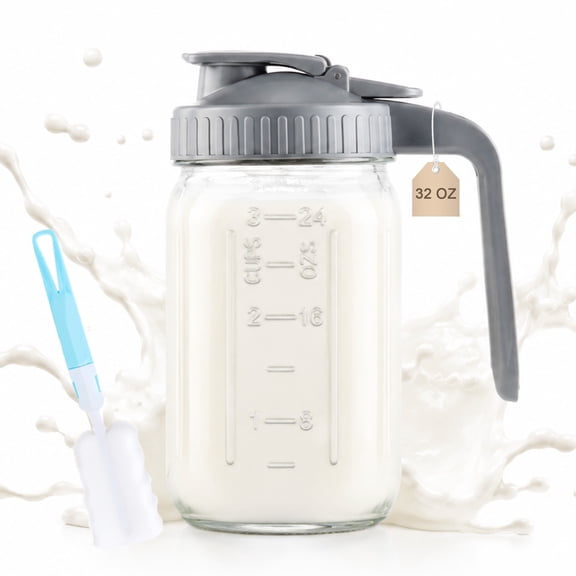 Topsome Breast Milk Pitcher 32oz Glass Pitcher with Lid, Double Leakproof Wide Mouth Storage Container, Pour Spout & Handle for Breastmilk, Juice, Cold Brew Coffee
