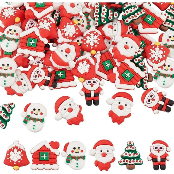 60pcs Christmas Theme Silicone Charms: Santa Claus Snowman Tree Bell House - DIY Craft Making Jewelry Keychain Decor