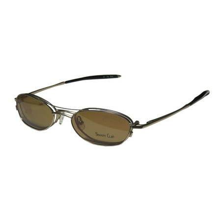 New Smartclip 247 Mens/Womens Designer Full-Rim Gold / Brown Affordable With Clip-on Lenses Frame Demo Lenses 50-18-135 Sunglass Lens Clip-Ons Spring Hinges Eyeglasses/Eyewear