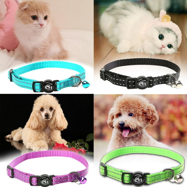pitrice Sécurité Réfléchissant Collier avec Cloche Réglable Collier de Rupture Sangle en Nylon Animal, Bleu Ciel