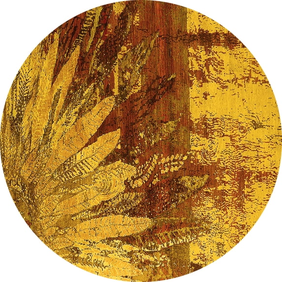Ahgly Company Indoor Round Oriental Yellow Industrial Area Rugs, 6' Round