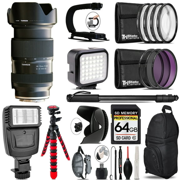 Tamron 28-75mm f/2.8 Di III VXD G2 Lens (Sony E) - Video Kit    Flash - 64GB Accessory Bundle (International Version)