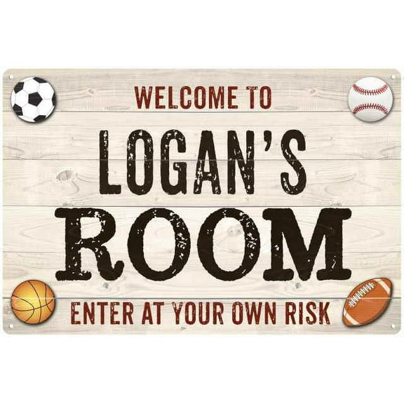LOGAN'S Room Kids Bedroom Sign Boy's 8x12 Metal 208120090027