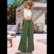 thumbnail image 5 of Pantalones Palazzo de Cintura Alta y Pierna para Mujer, Estilo , con Encaje, Holgados, Color Verde , Talla M, 5 of 6