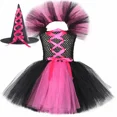 thumbnail image 3 of Disfraz de bruja malvada para Halloween para niños, fiesta de carnaval, disfraces de niñas, vestido de tutú de bruja malvada con sombrero y escoba mágica, 3 of 5
