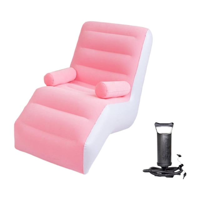 Sofá Perezoso, Sillón Inflable con Bomba de Mano con Reposabrazos, Tumbona de Suelo, Sofá Chaise Longue Interior para Balcón de Playa Al Aire Libre rosa