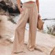 thumbnail image 5 of Overseas Women's Linen Elastic Waist Wide Leg Pants Casual Trousers Set, 5 of 5