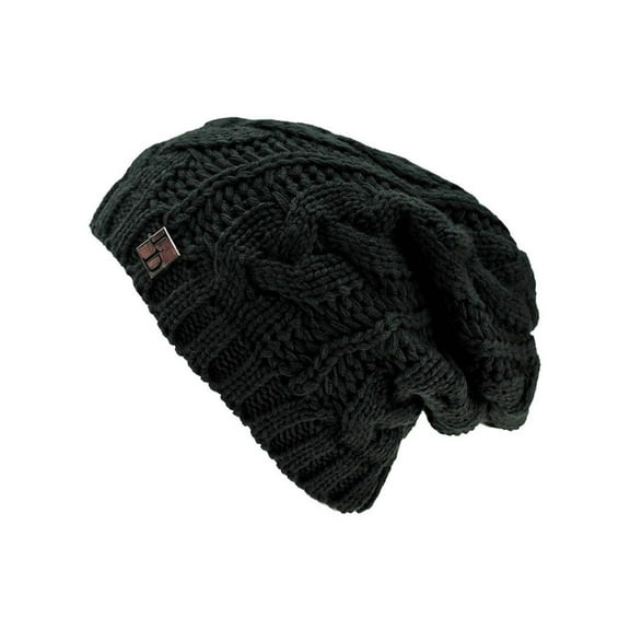 Black Cable Knit Unisex Slouchy Beanie Cap Hat