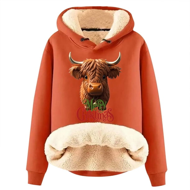 WILLBEST Sudadera Deportiva para Mujer con Capucha y Estampado Navideño de Vaca Grande