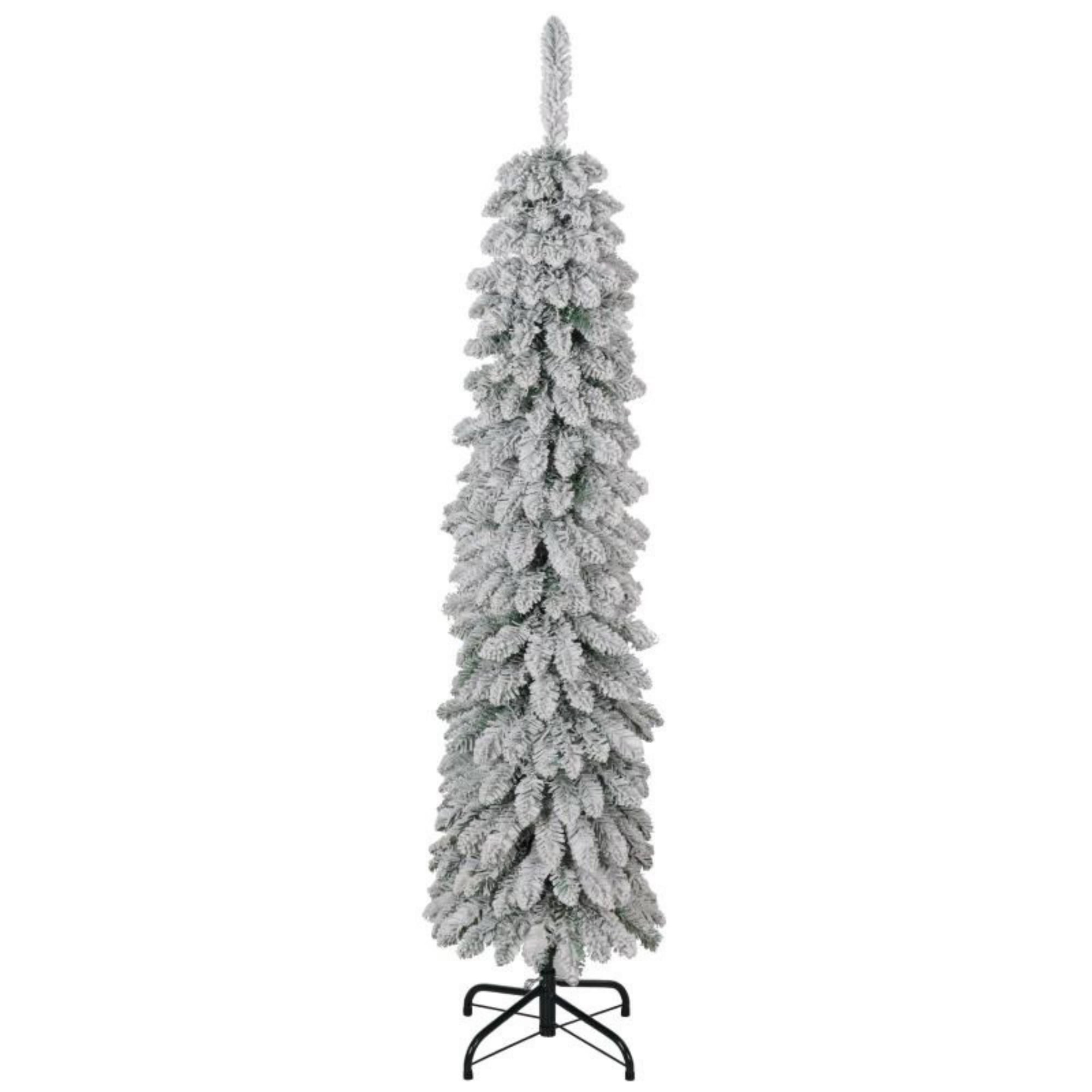 Astoutdoor 5 ft Slim Pencil Artificial Christmas Tree, Snow-Flocked, 301 Branch Tips, Green, Indoor Use