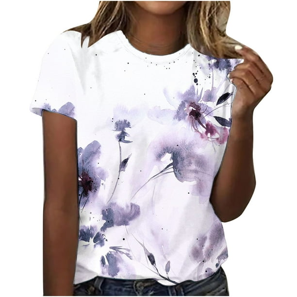 Fiudx Liquidación de Ofertas Flash Camiseta Holgada Estampada con Cuello Redondo y Manga Corta para Mujer