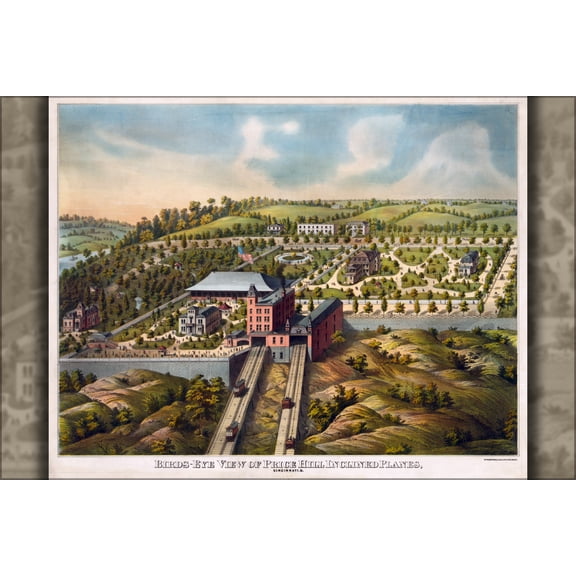 24"x36" Gallery Poster, Birds-eye view of Price Hill inclined planes, Cincinnati ohio
