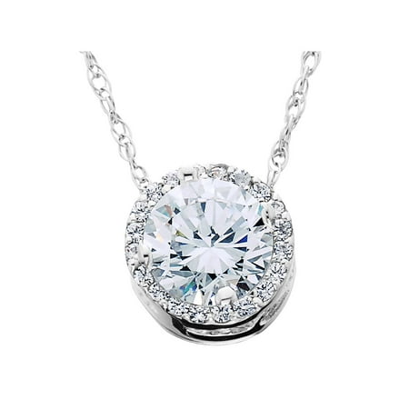 75in Pendant - 5/8ct Real Diamond Halo Pendant 14K White Gold W/ 18