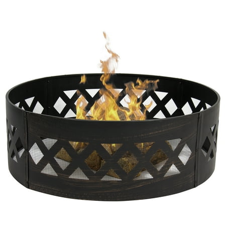 Best Choice Products Heavy Duty Portable 37-inch Bottomless Crossweave Fire Pit Ring for Camping, BBQ, and Parks,